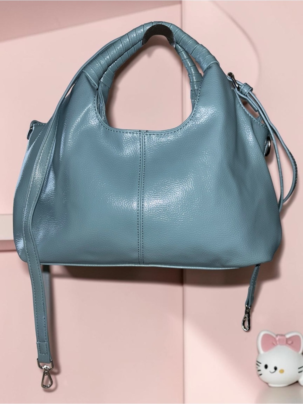 Genuine Leather Blue/Teal Pebbled Satchel Crossbody Handbag Shoulder